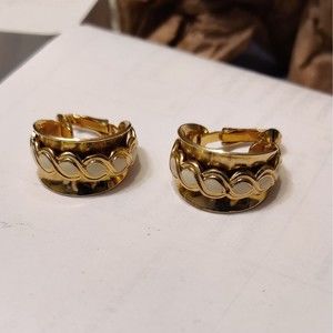 earrings white enamel gold tone clip-ons